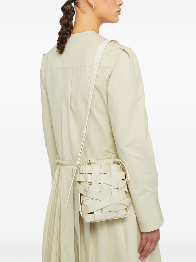 Neutral Woven Small Leather Cross Body Bag