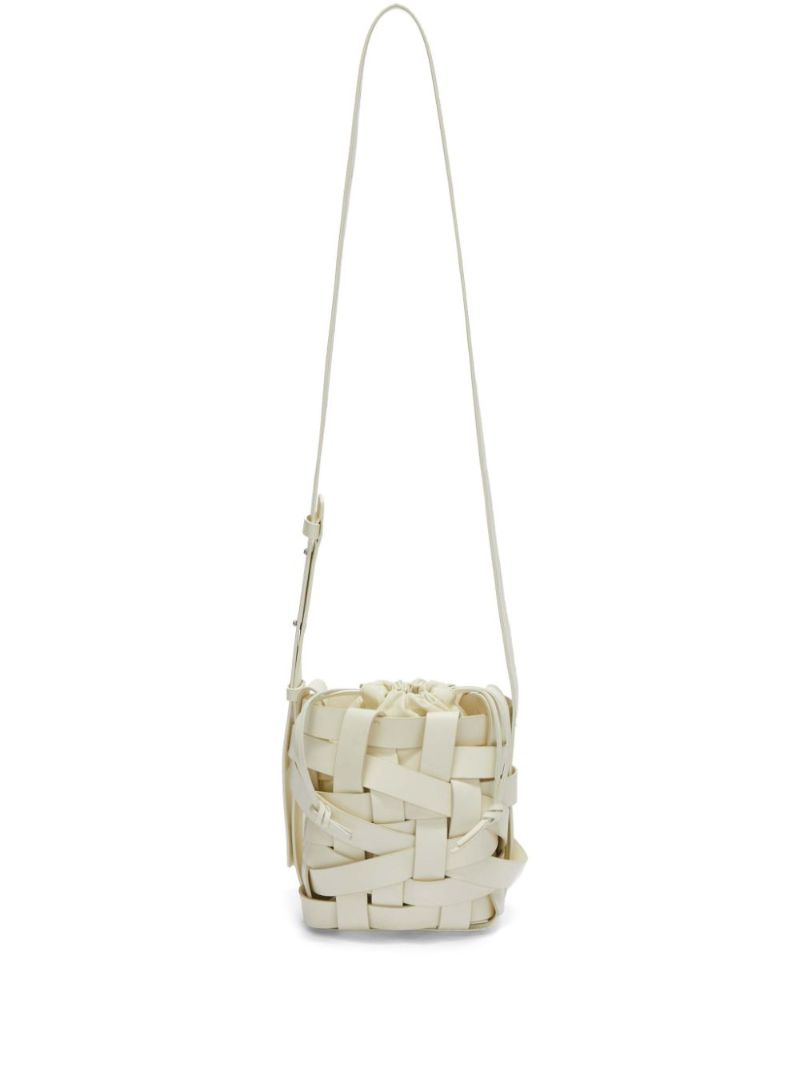 Neutral Woven Small Leather Cross Body Bag