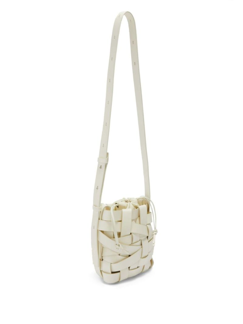 Neutral Woven Small Leather Cross Body Bag