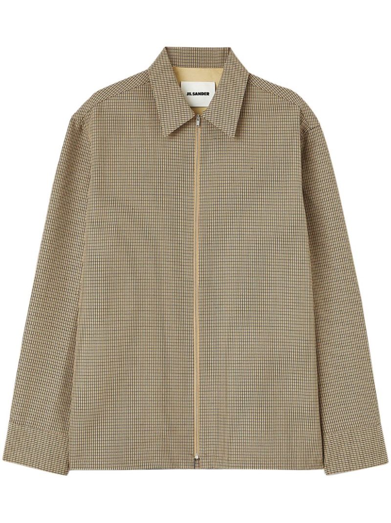Neutral Checked Wool Shirt Jacket