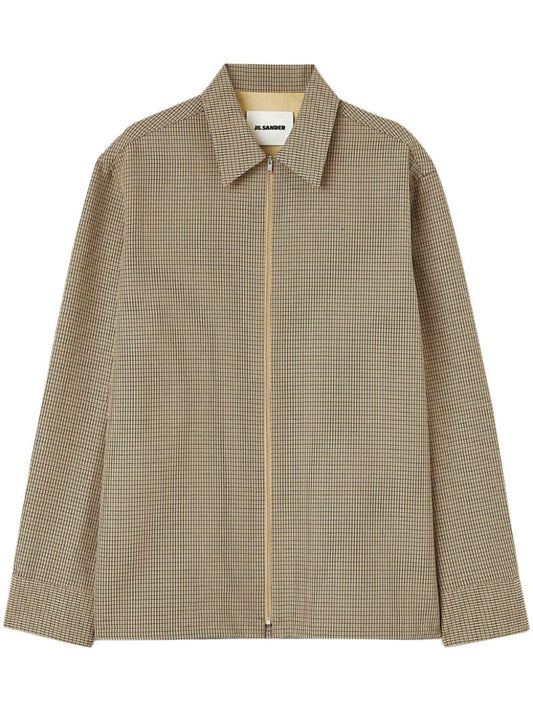 Neutral Checked Wool Shirt Jacket