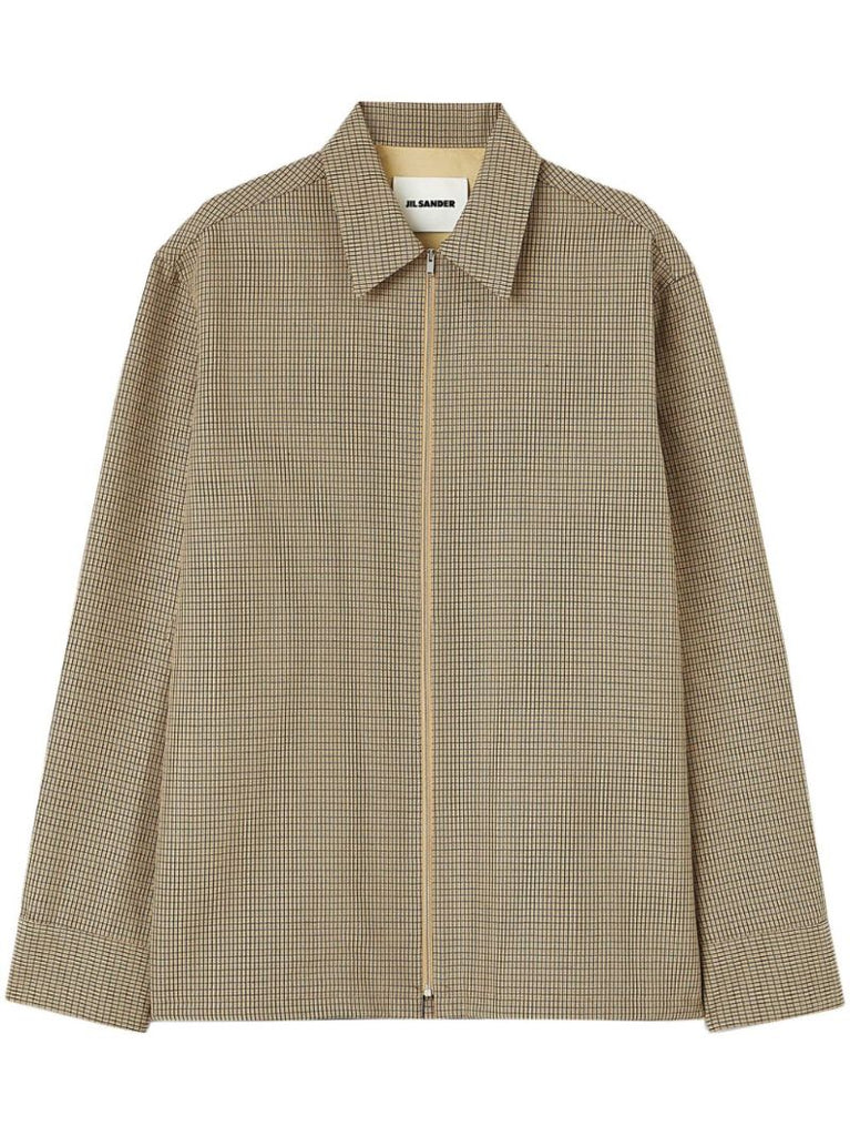 Neutral Checked Wool Shirt Jacket