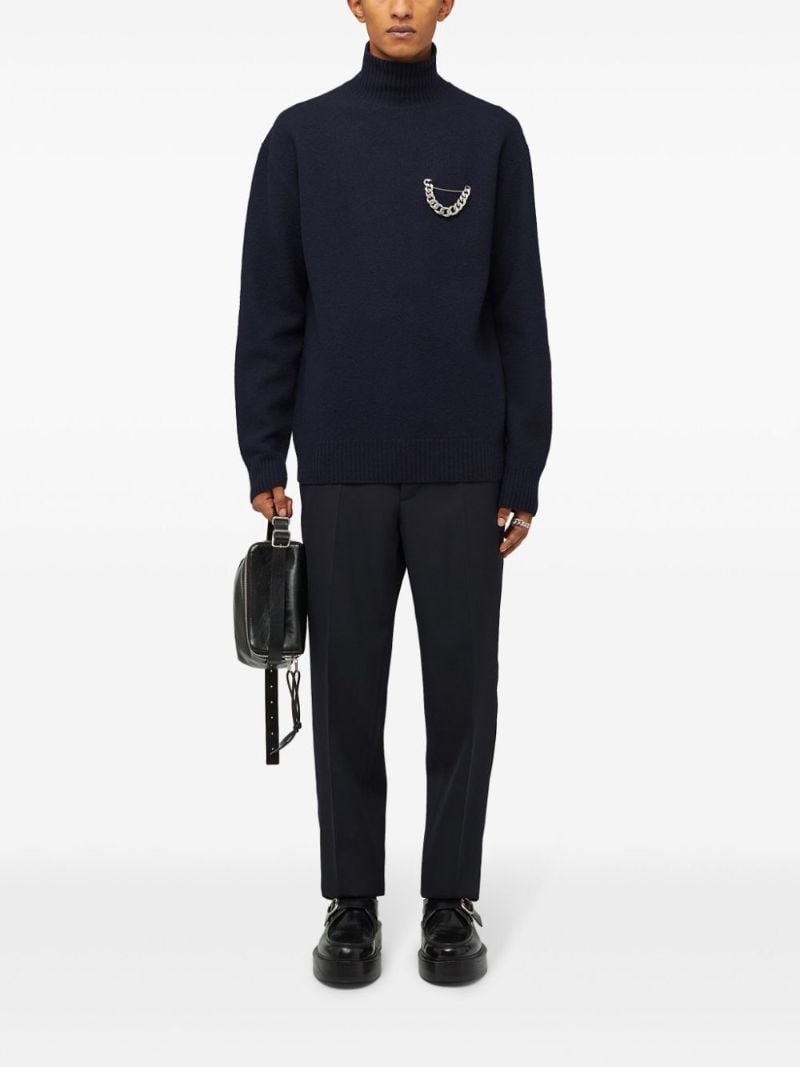 Blue Chain-embellished Wool Sweater