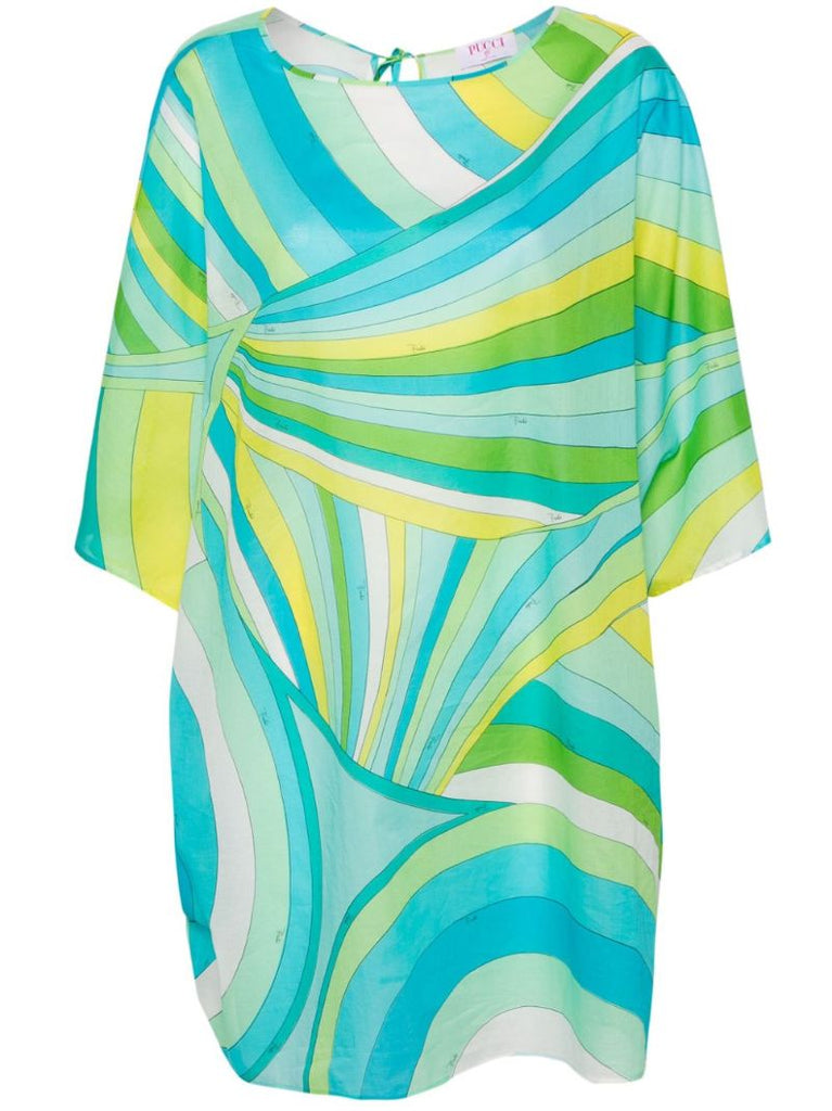 Blue Iride-print Cotton Dress