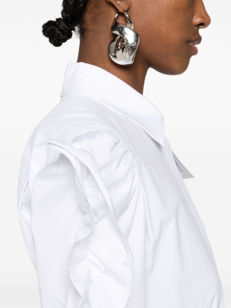 White Ruffled-sleeve Poplin Shirt
