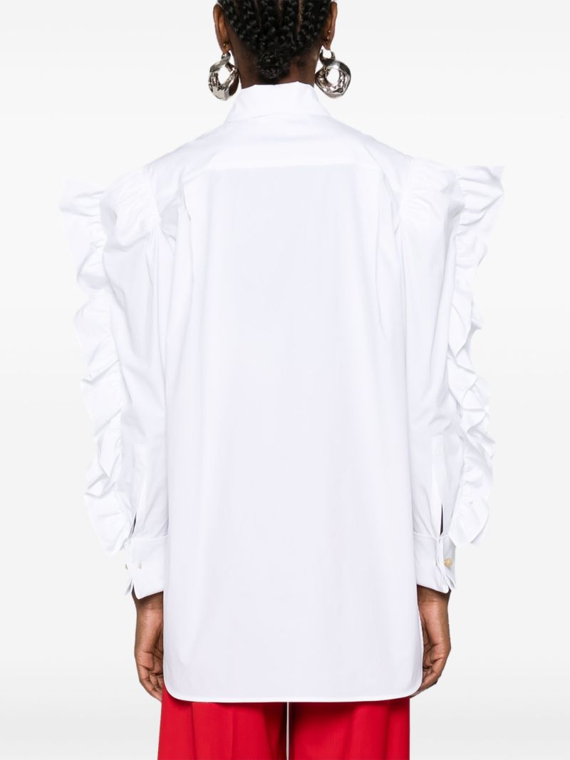 White Ruffled-sleeve Poplin Shirt
