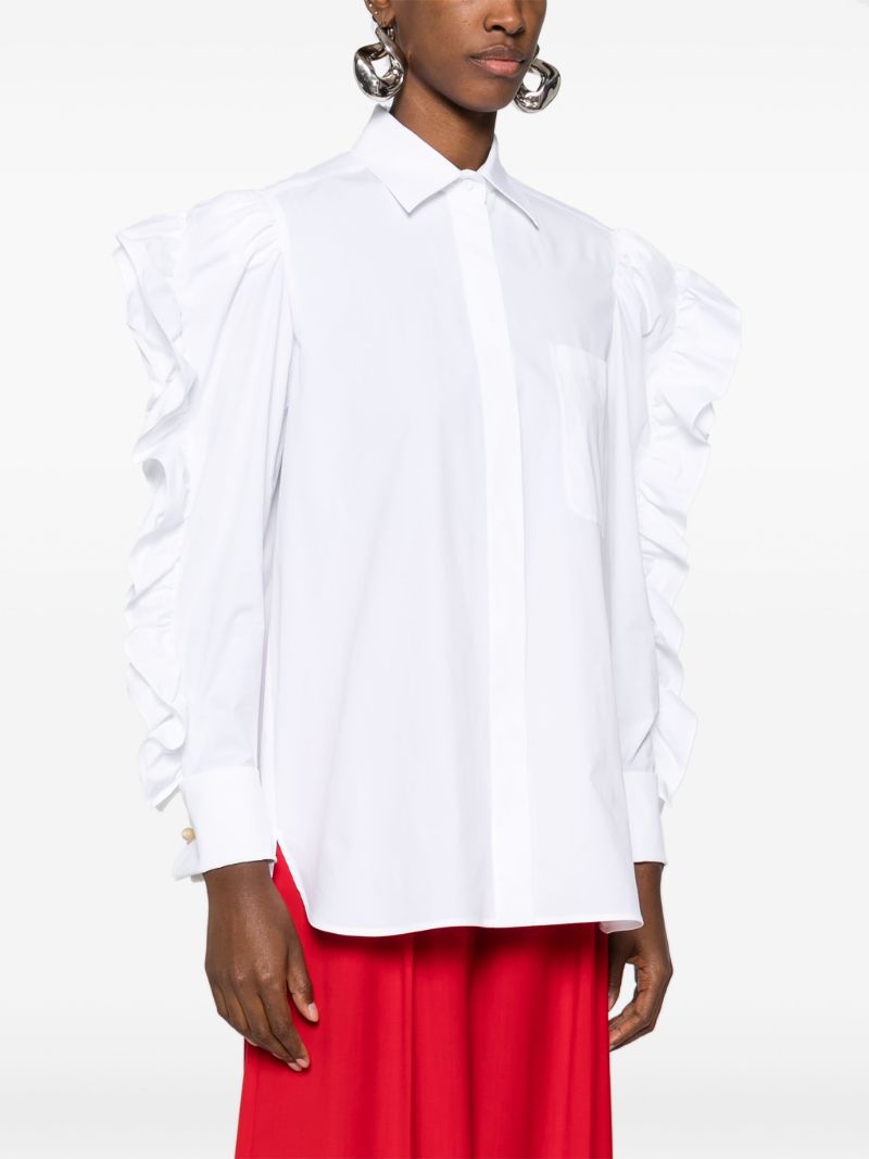 White Ruffled-sleeve Poplin Shirt