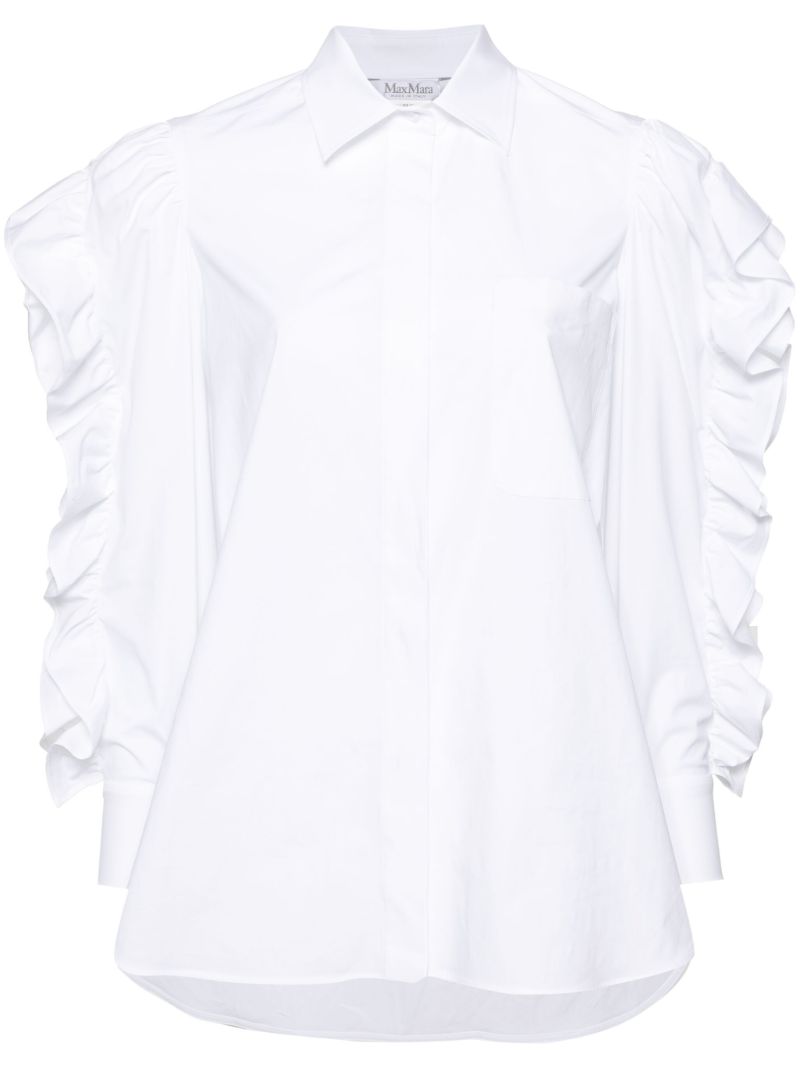 White Ruffled-sleeve Poplin Shirt