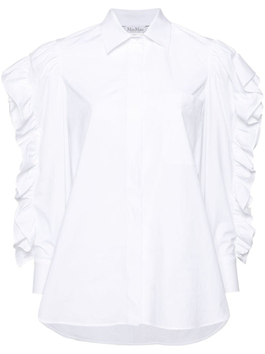 White Ruffled-sleeve Poplin Shirt