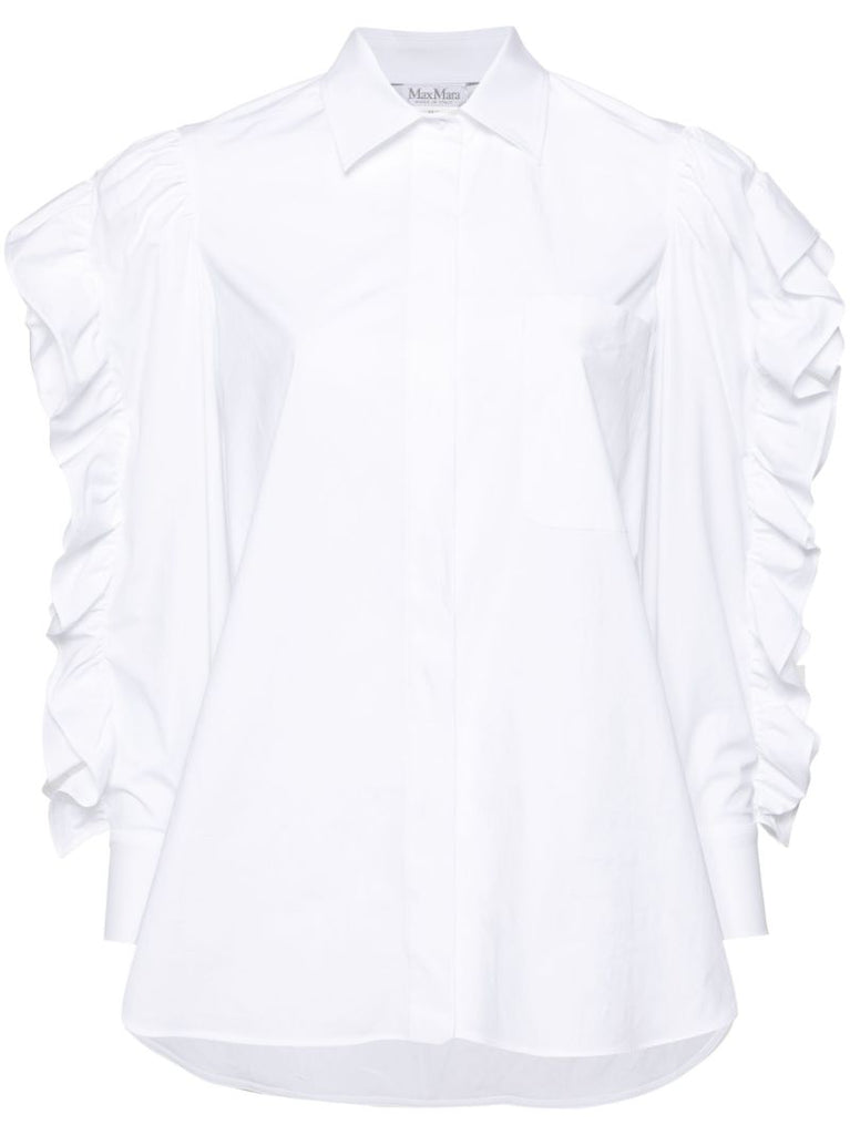 White Ruffled-sleeve Poplin Shirt