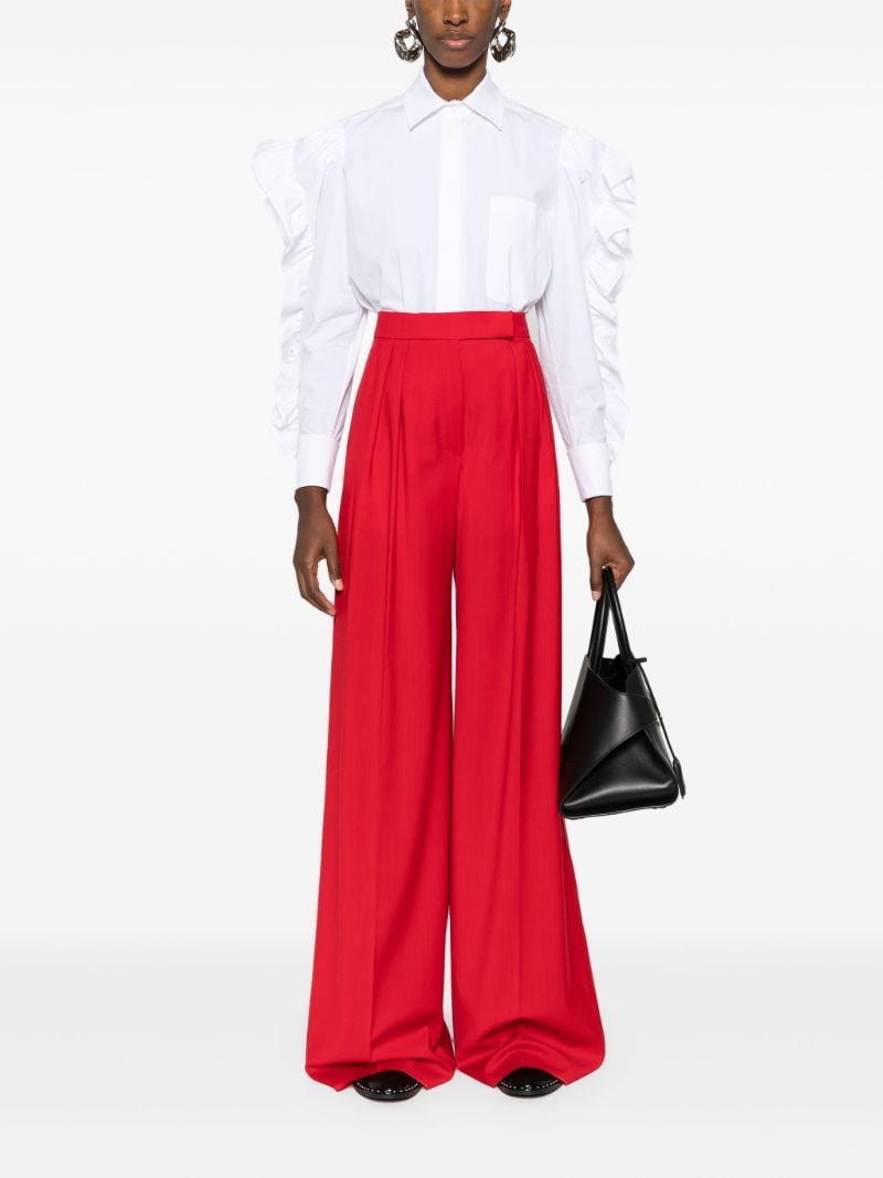 White Ruffled-sleeve Poplin Shirt
