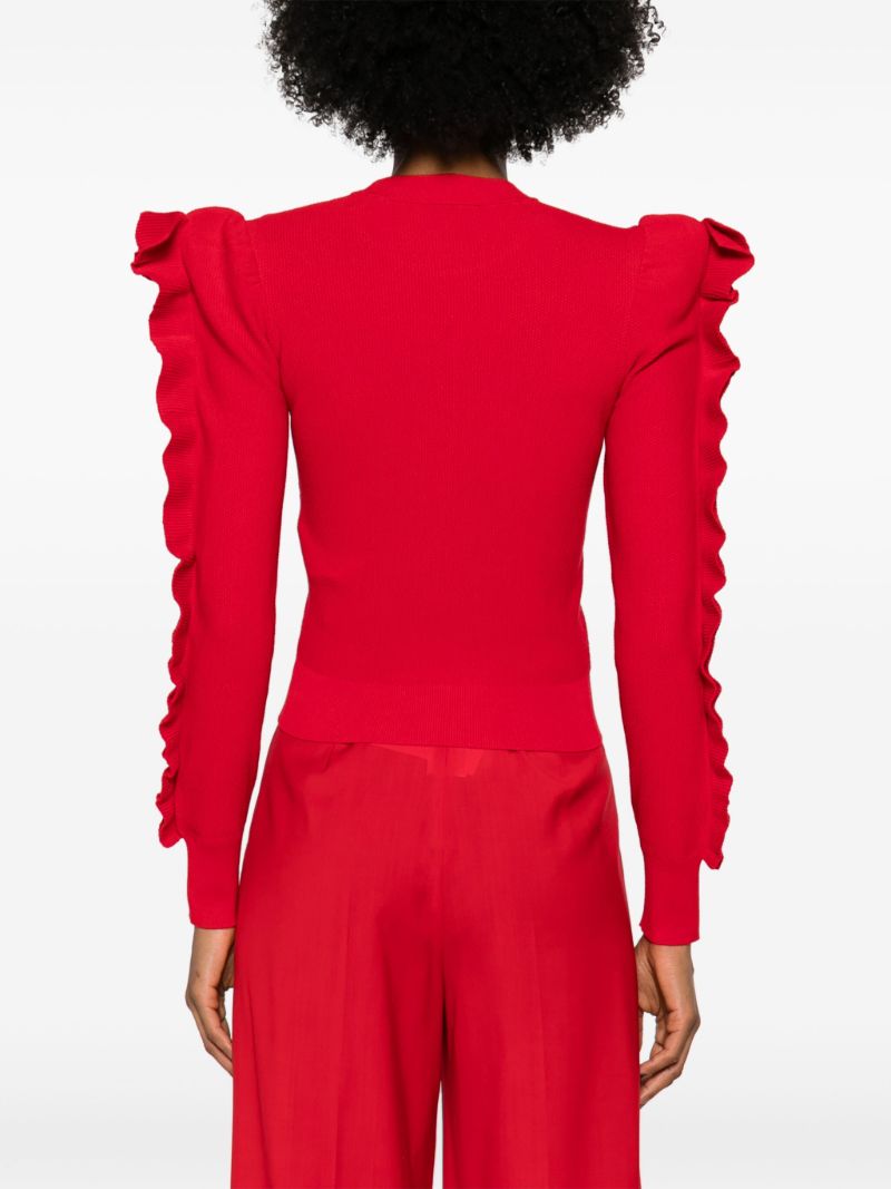 Red Ruffled Crew-neck Sweater