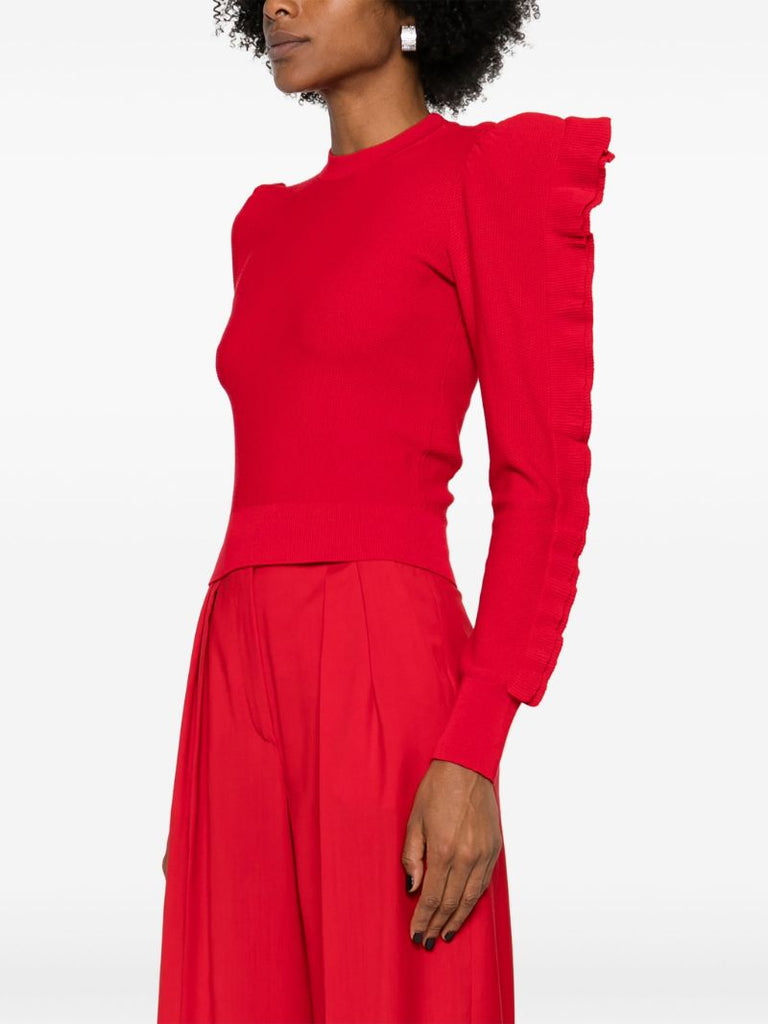 Red Ruffled Crew-neck Sweater