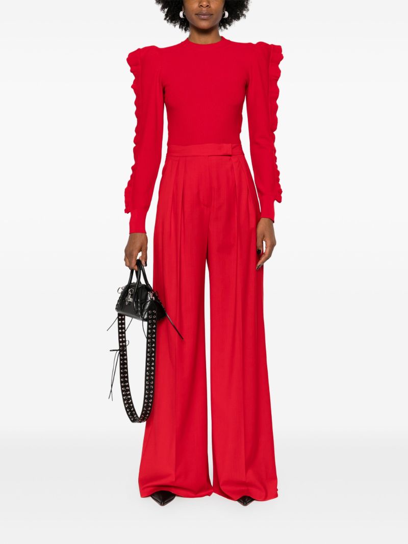 Red Ruffled Crew-neck Sweater