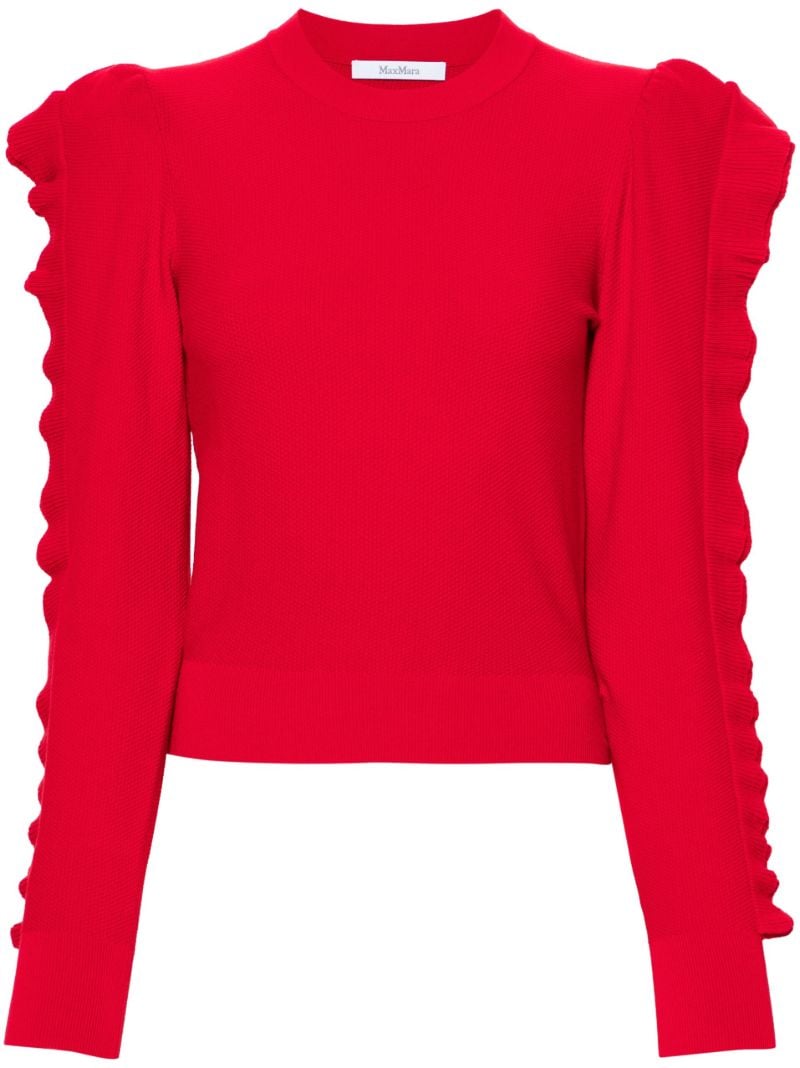Red Ruffled Crew-neck Sweater