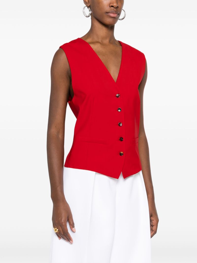 Red V-neck Virgin Wool Waistcoat