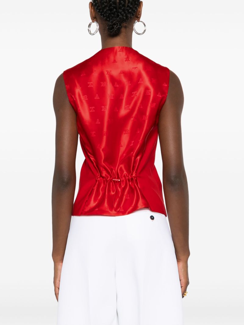 Red V-neck Virgin Wool Waistcoat