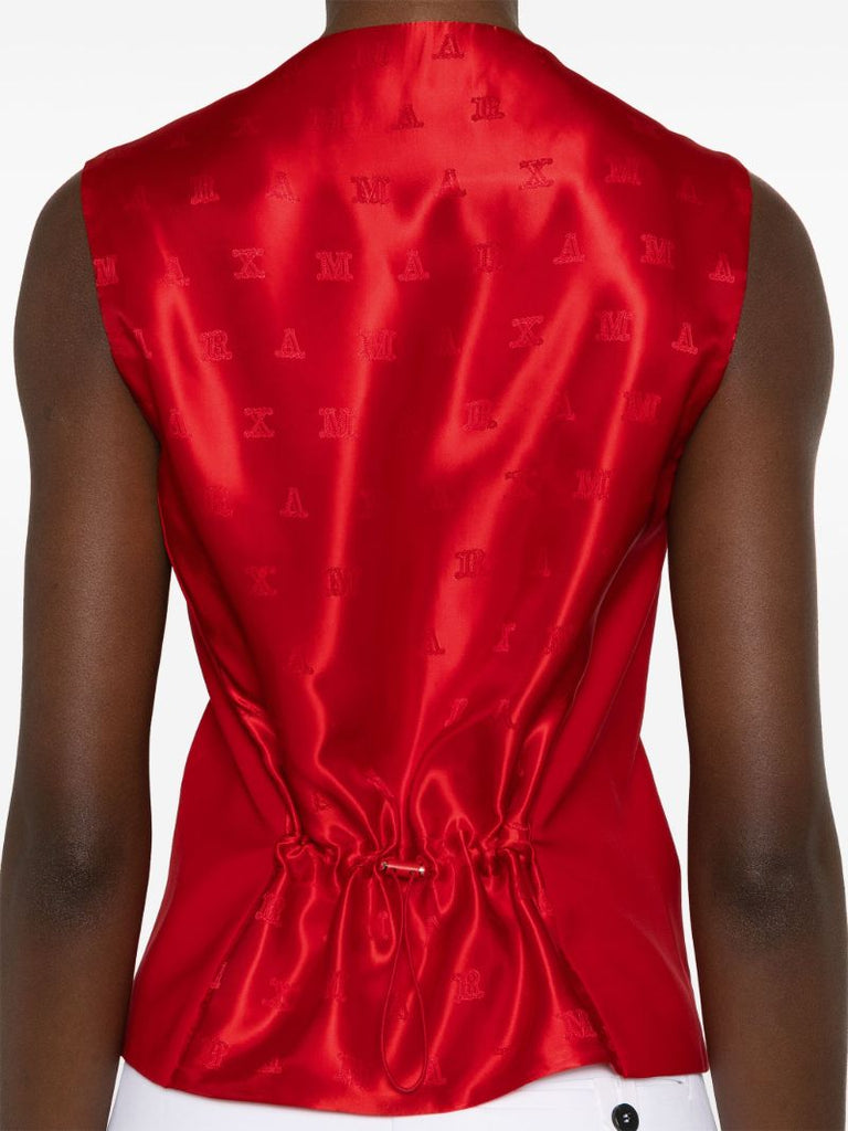 Red V-neck Virgin Wool Waistcoat