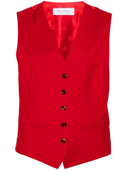 Red V-neck Virgin Wool Waistcoat