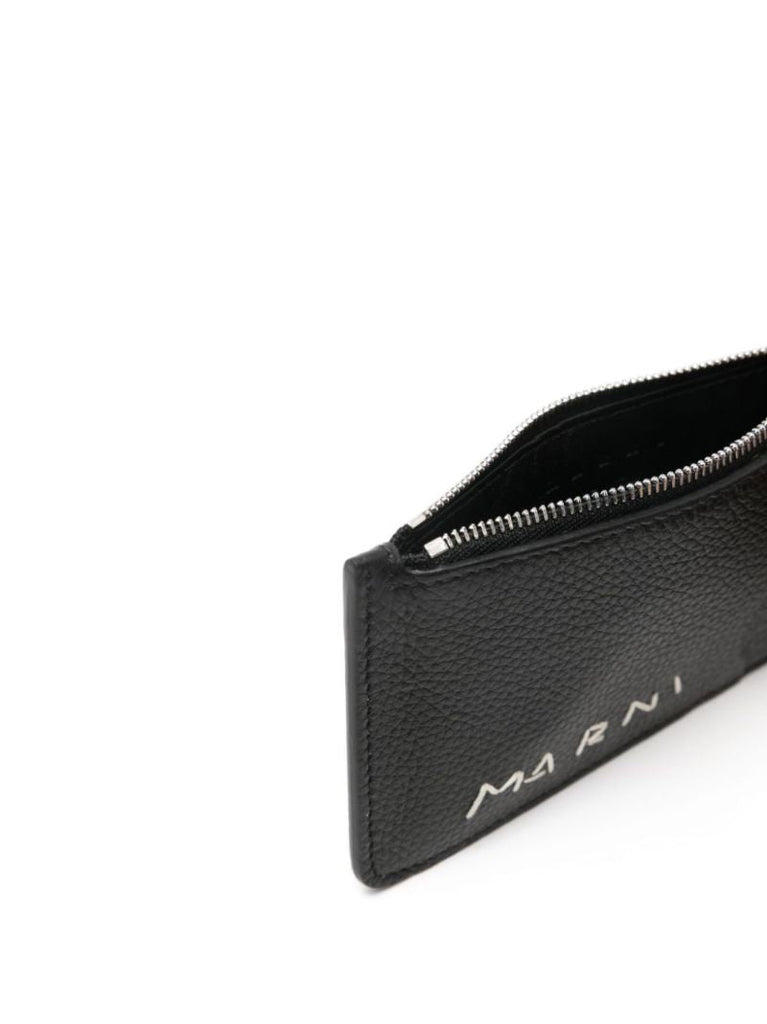 Black Logo-stitched Leather Card Holder