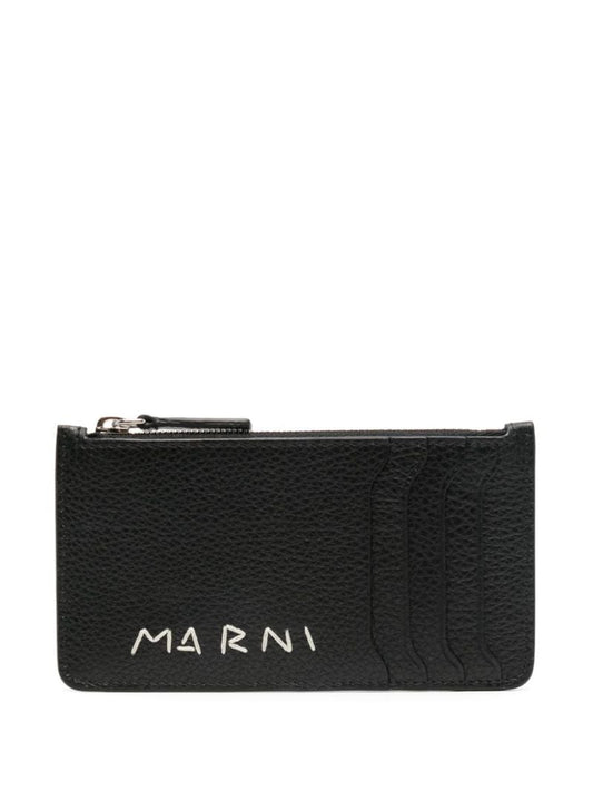 Black Logo-stitched Leather Card Holder