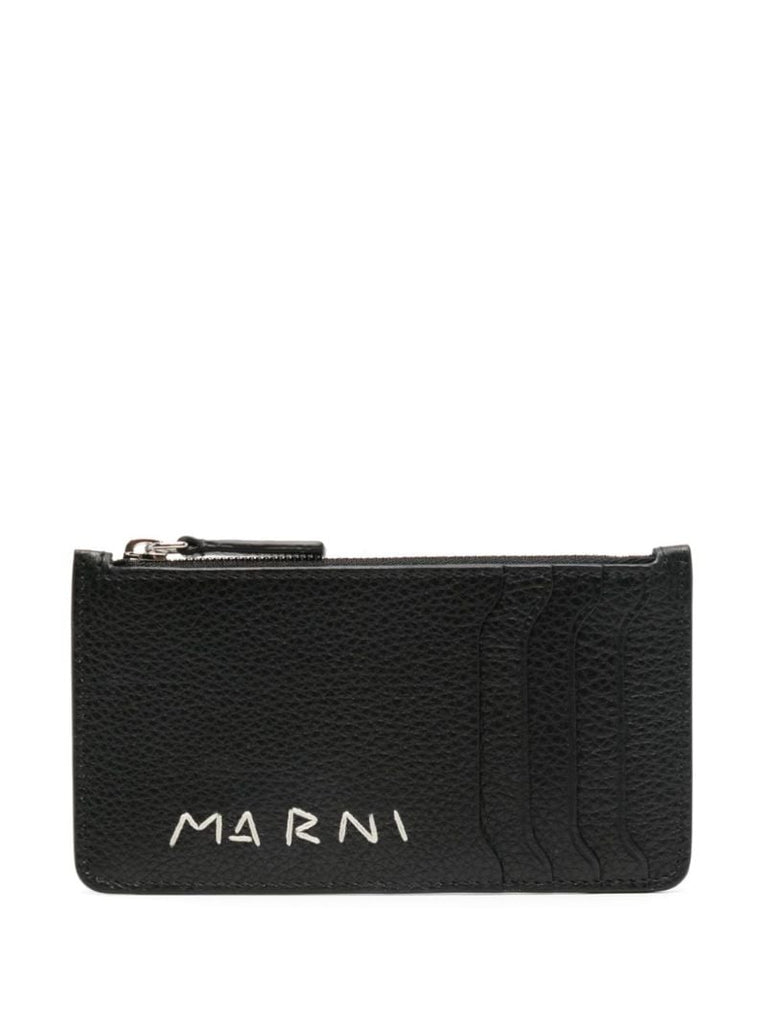 Black Logo-stitched Leather Card Holder