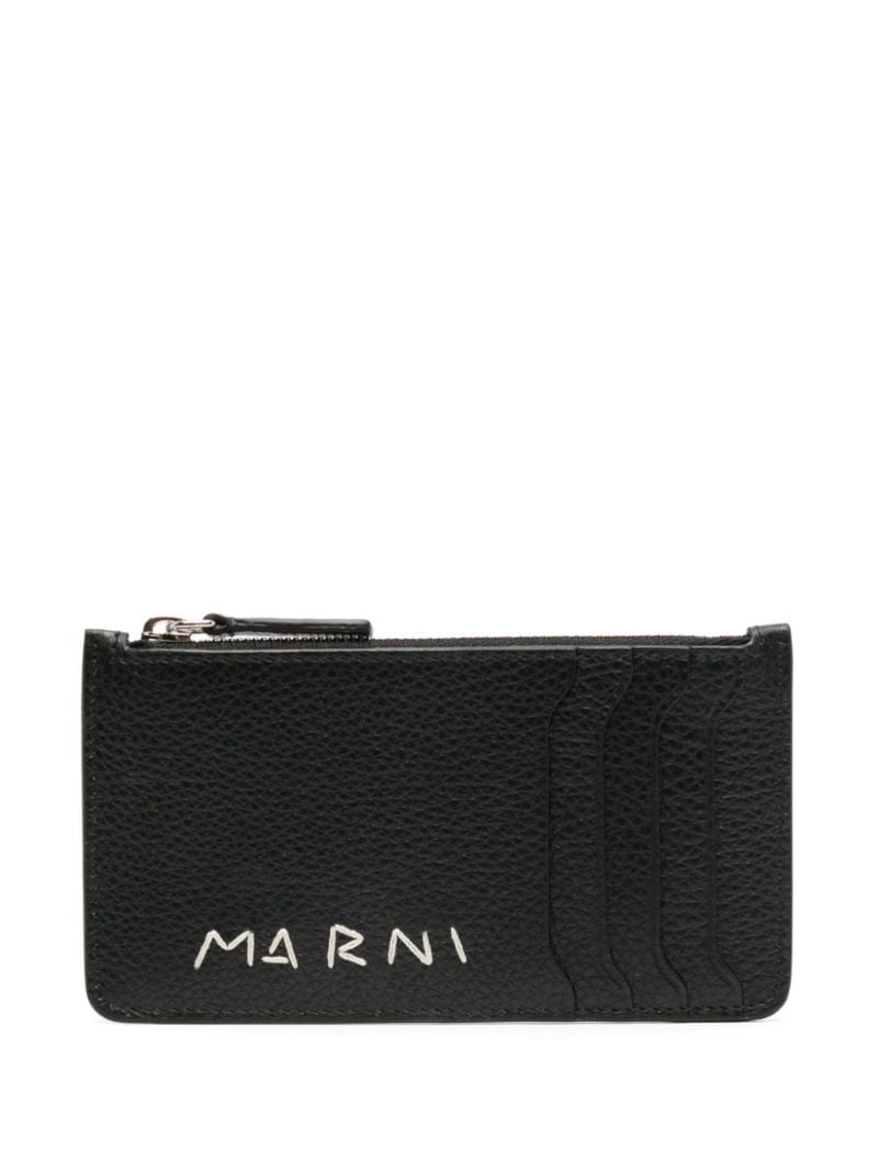 Black Logo-stitched Leather Card Holder