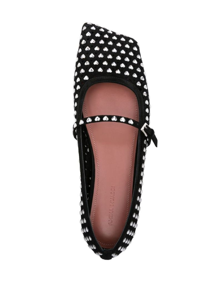 Black Ane Crystal Heart Ballerina Flats