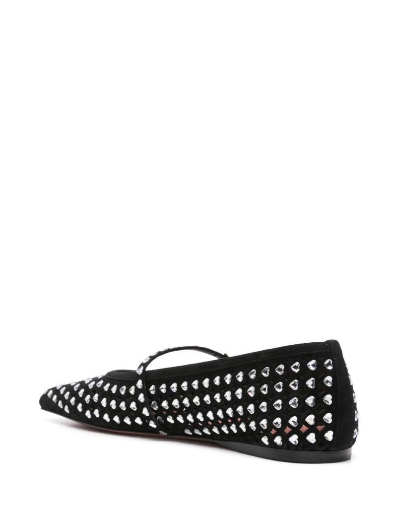 Black Ane Crystal Heart Ballerina Flats