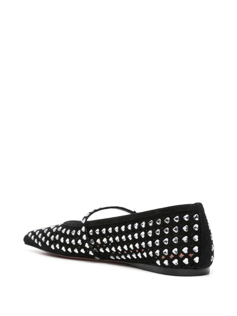 Black Ane Crystal Heart Ballerina Flats