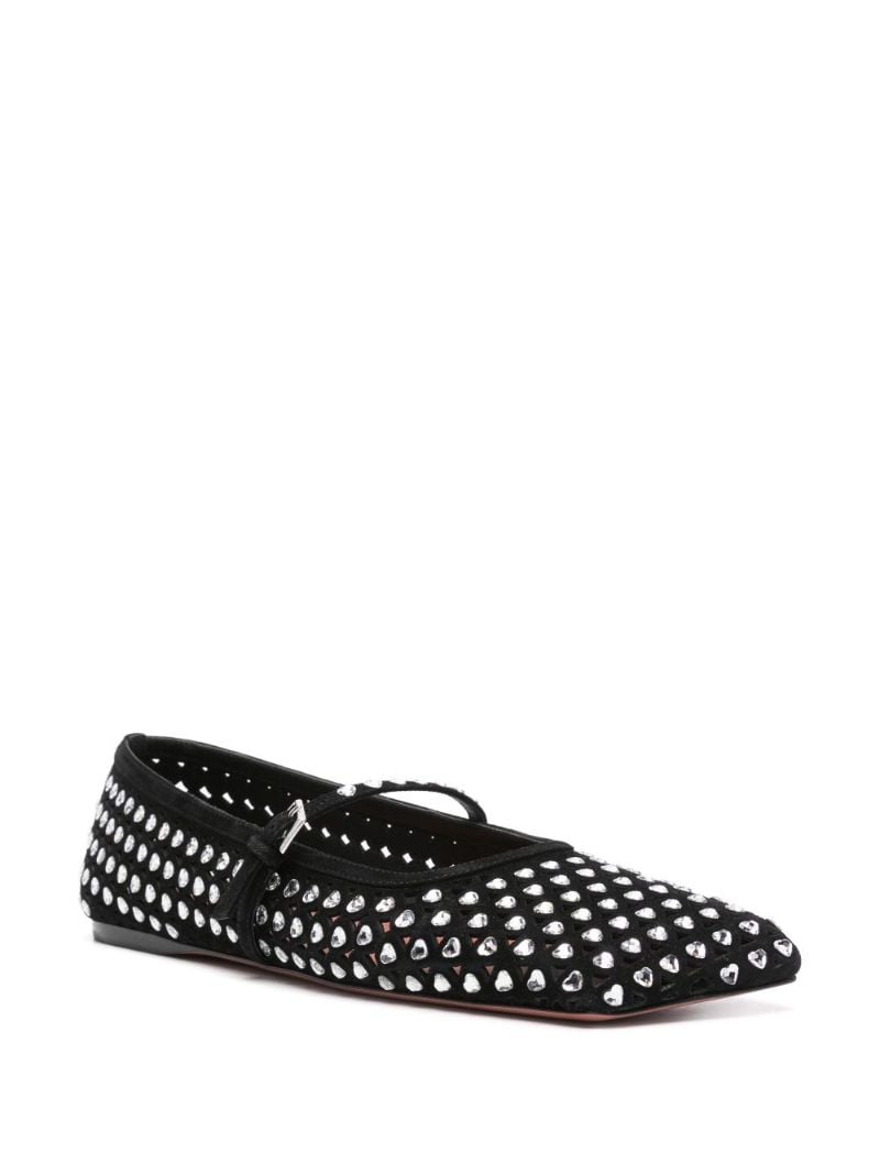 Black Ane Crystal Heart Ballerina Flats