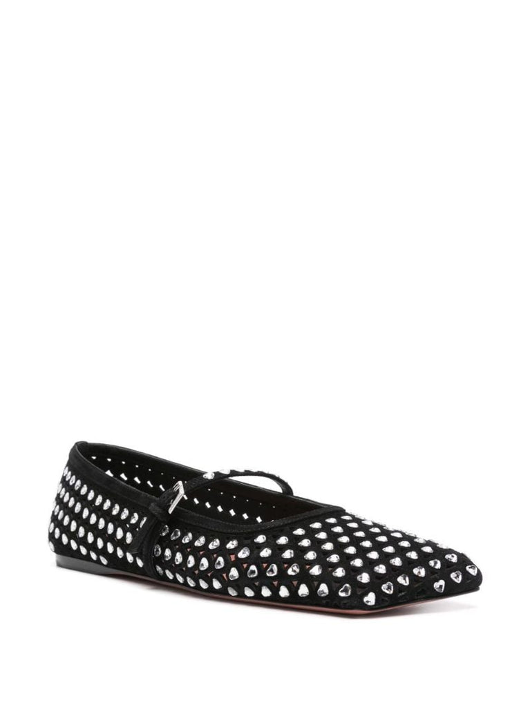Black Ane Crystal Heart Ballerina Flats