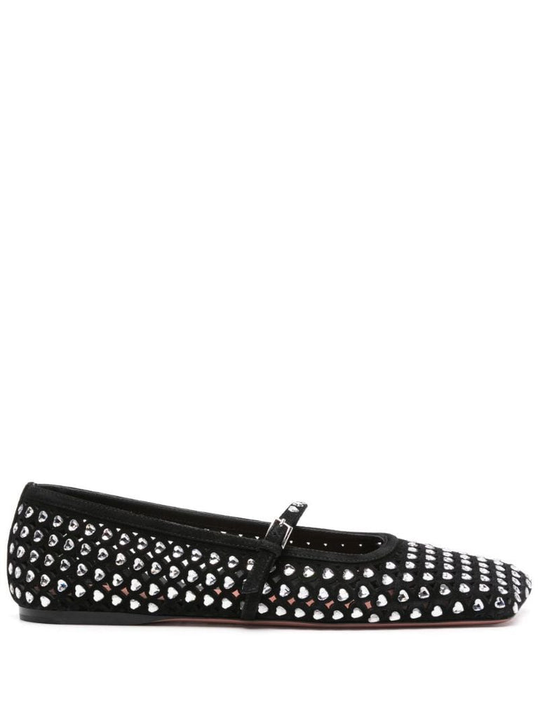 Black Ane Crystal Heart Ballerina Flats