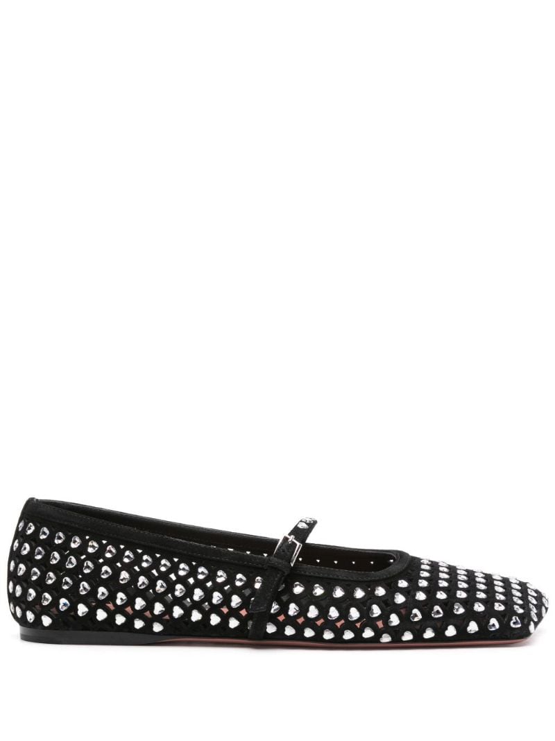 Black Ane Crystal Heart Ballerina Flats
