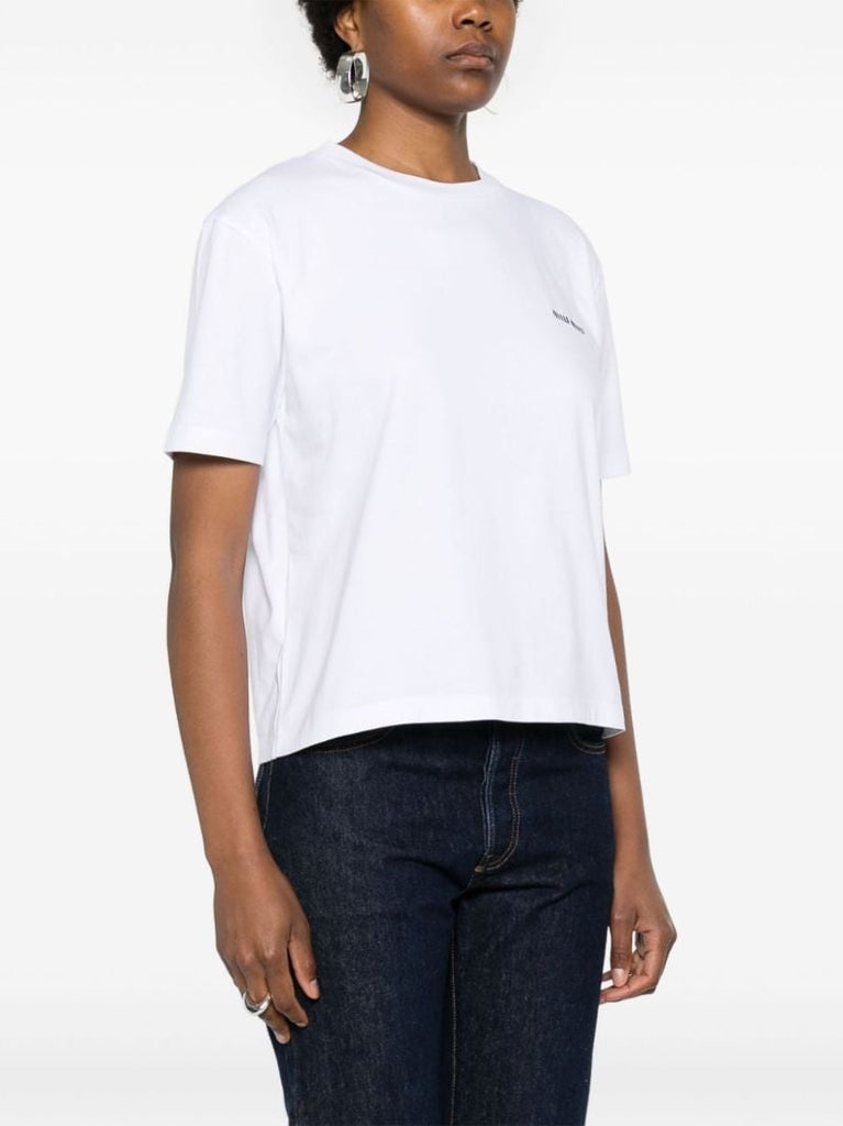 White Logo-embroidery Cotton T-shirt