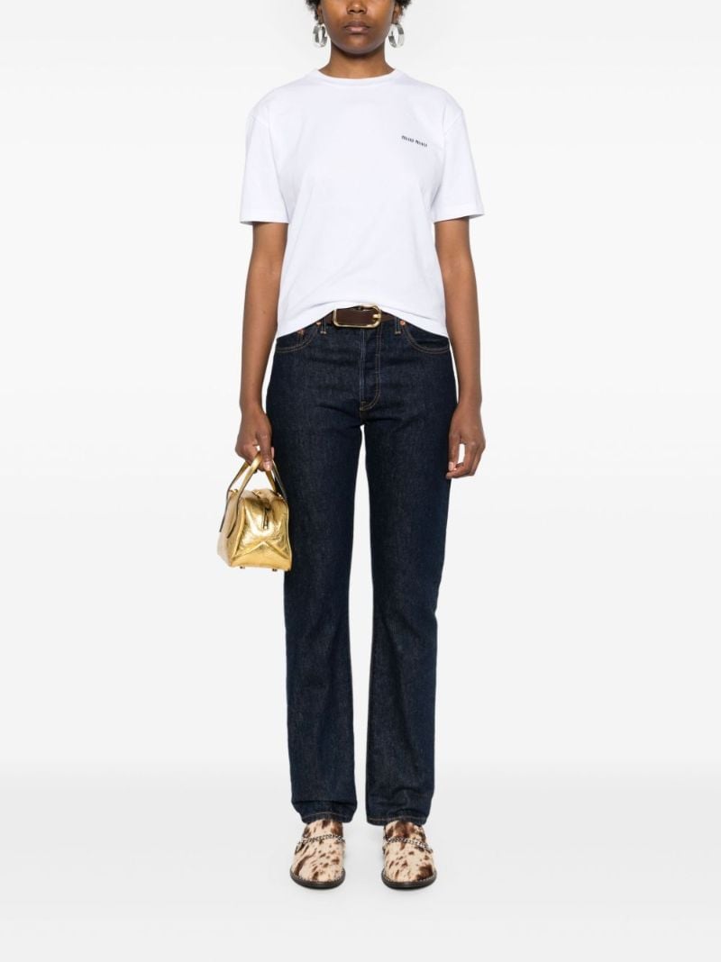 White Logo-embroidery Cotton T-shirt