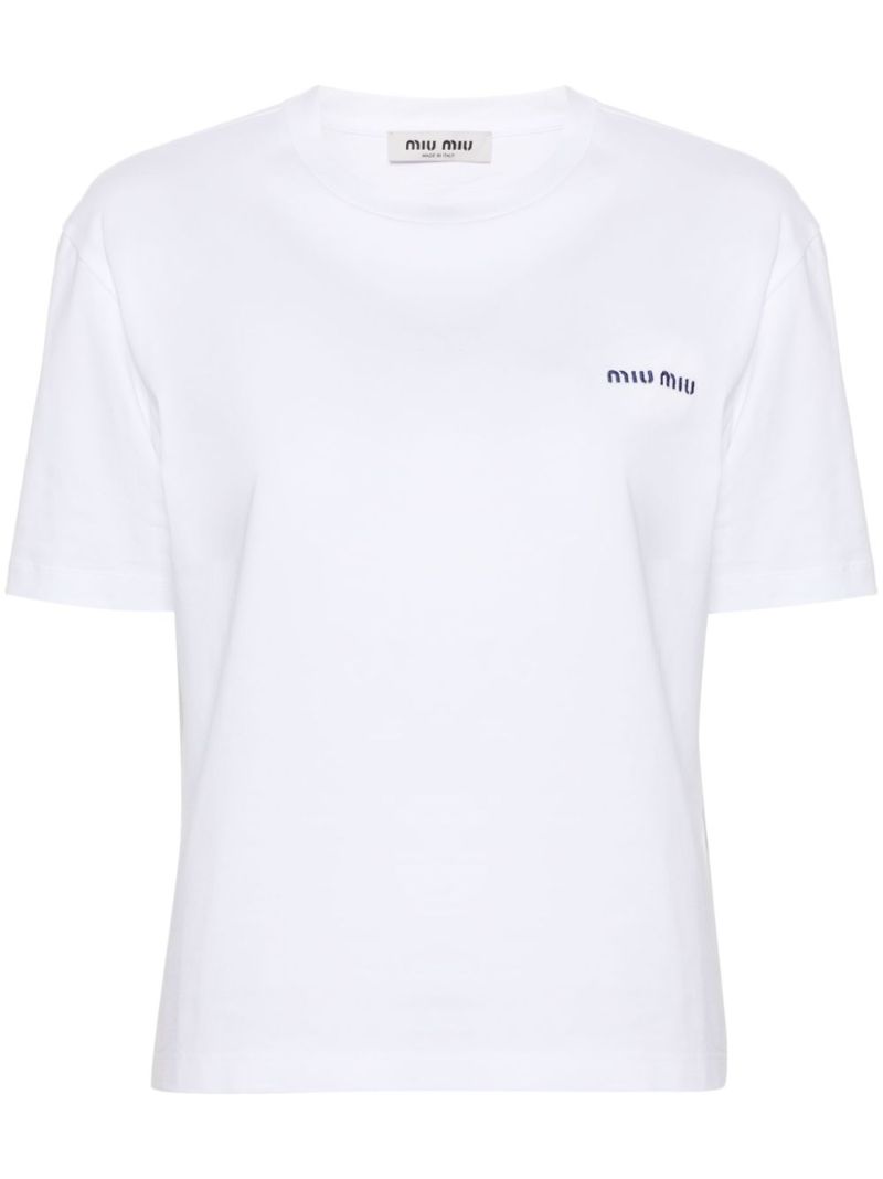 White Logo-embroidery Cotton T-shirt