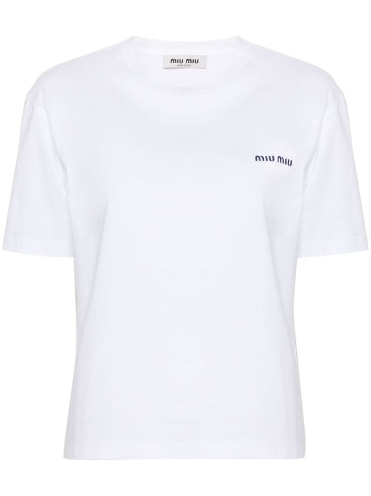 White Logo-embroidery Cotton T-shirt
