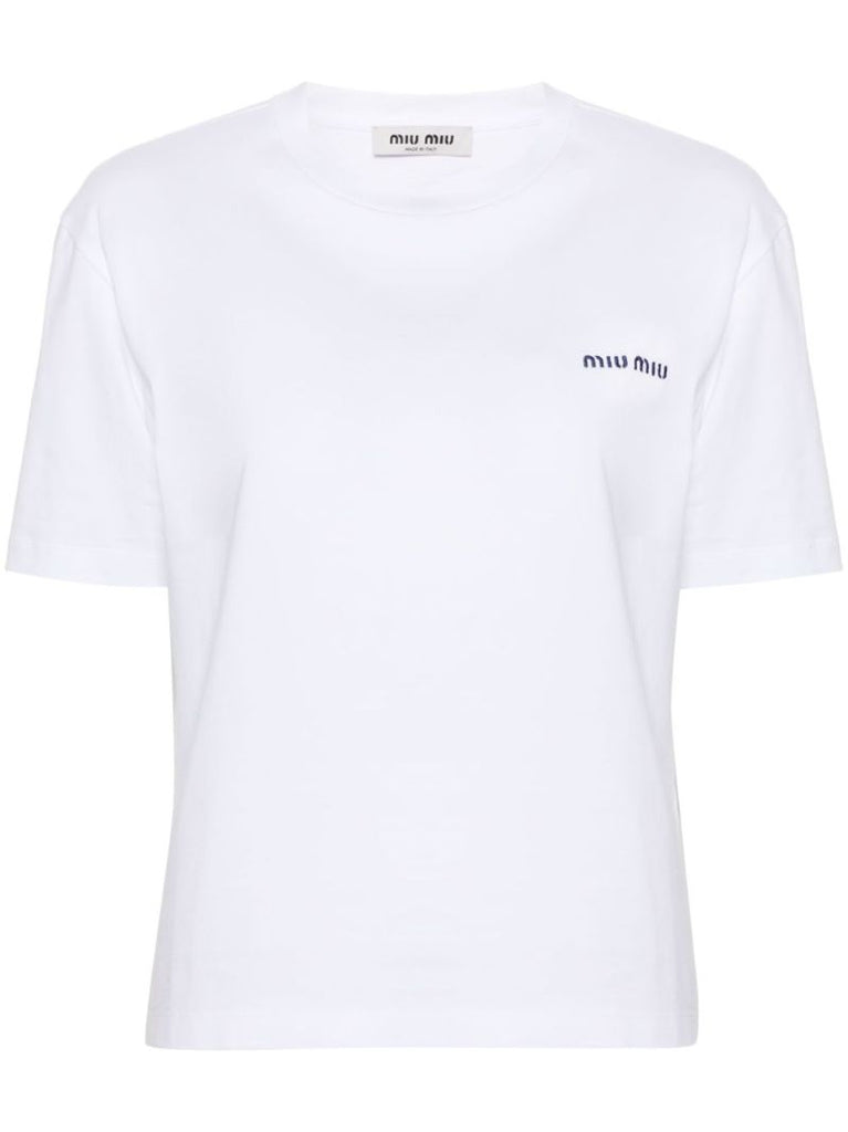 White Logo-embroidery Cotton T-shirt
