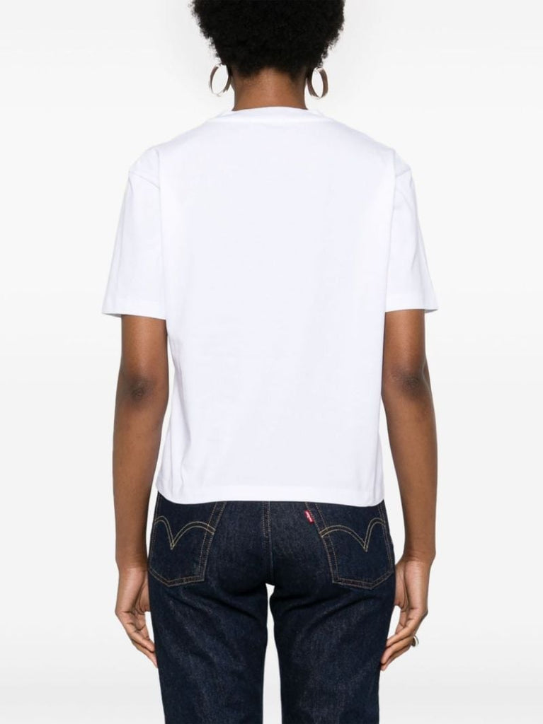 White Logo-embroidery Cotton T-shirt