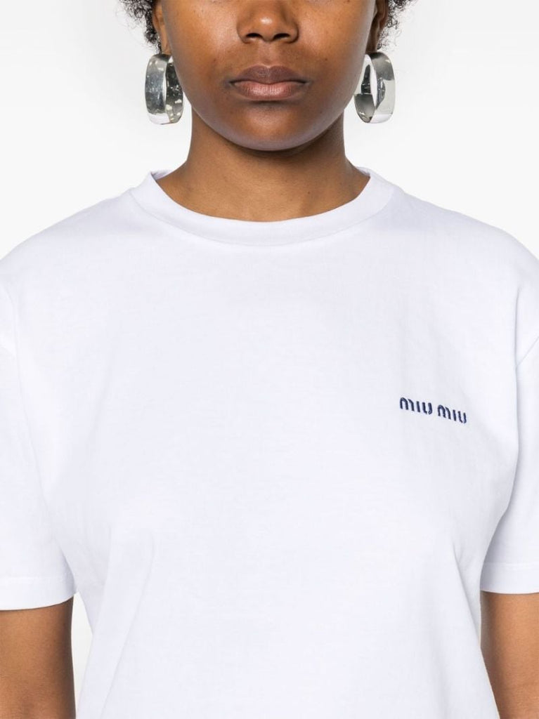White Logo-embroidery Cotton T-shirt