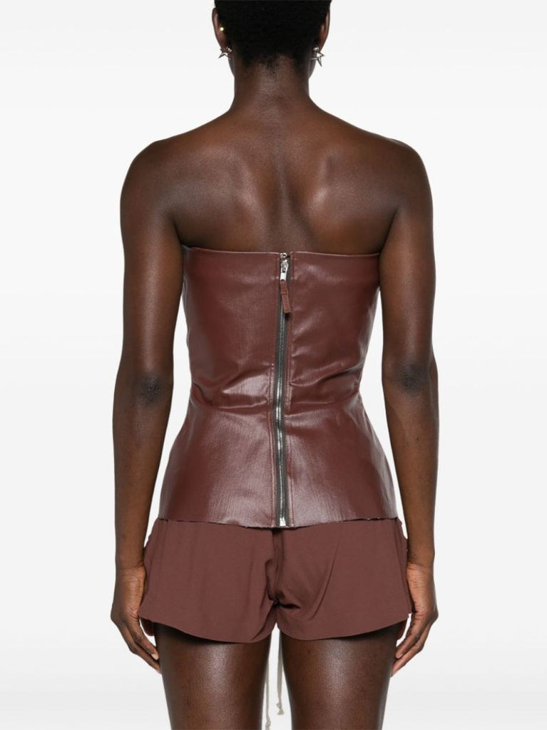 Brown Coated Strapless Bustier Top