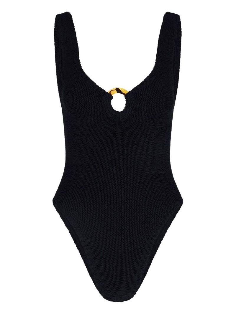 Black Celine Crinkled Swimsuit