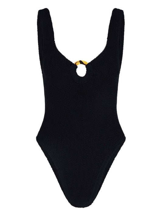 Black Celine Crinkled Swimsuit