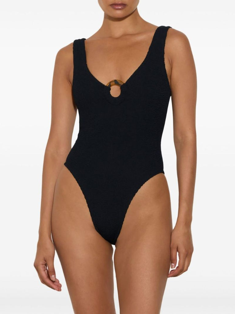 Black Celine Crinkled Swimsuit