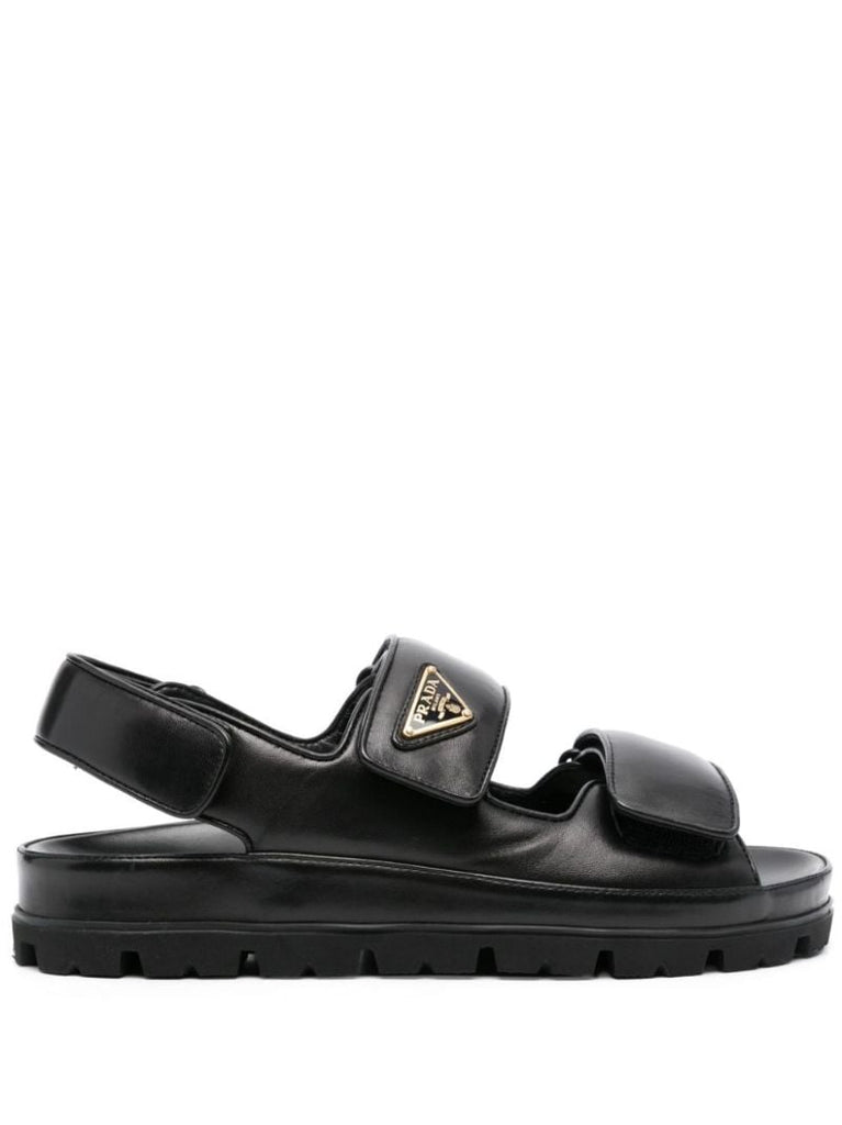 Black Triangle Logo Leather Sandals