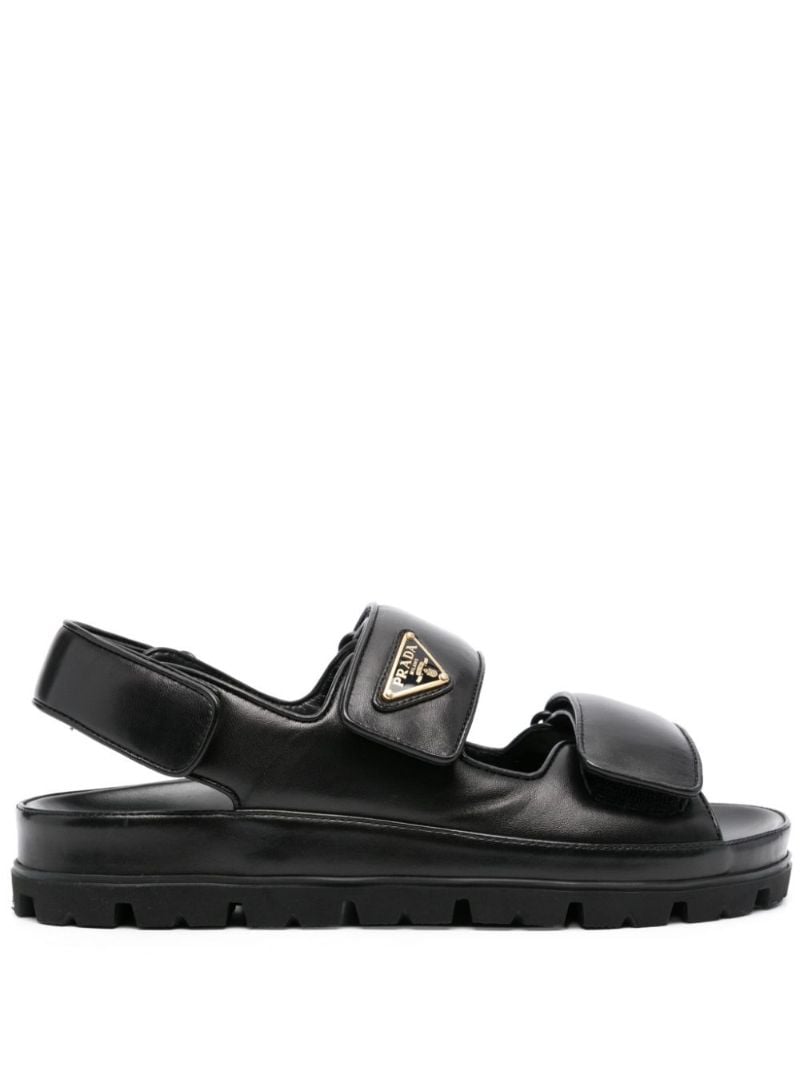 Black Triangle Logo Leather Sandals