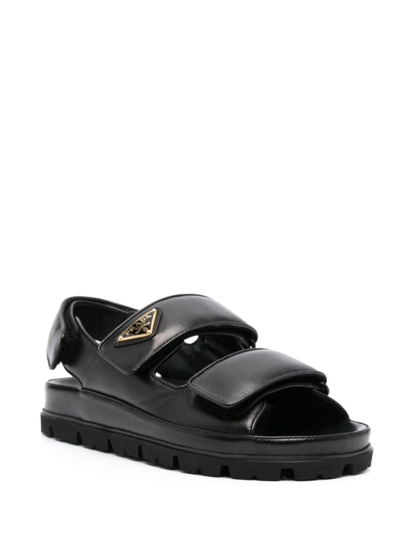 Black Triangle Logo Leather Sandals