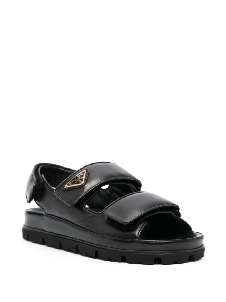 Black Triangle Logo Leather Sandals