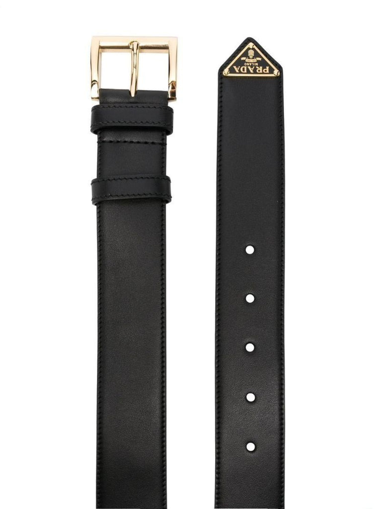 Black Logo Plaque Leather Belt